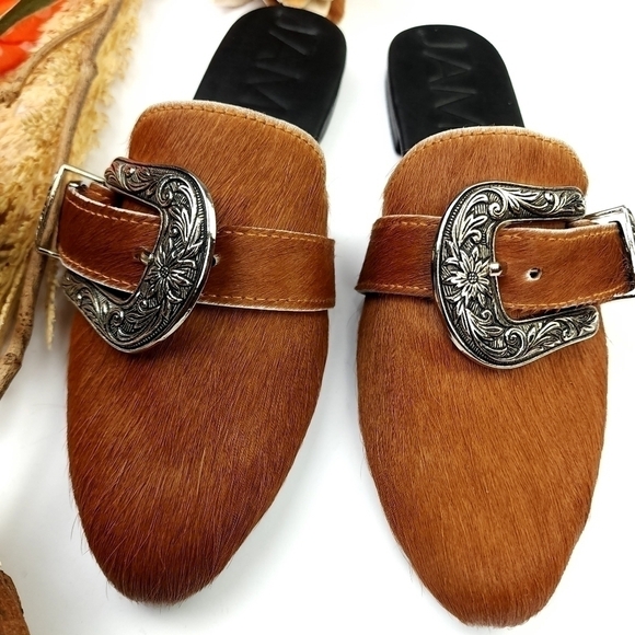 James Brown Calf Fur Slides Flats Sz 38 - Picture 4 of 10